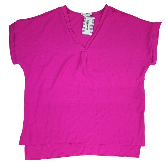 FSL Apparel Shirt Hot Pink Magenta V Neck Short Sleeve Womens Large New w Tags - Picture 1 of 4